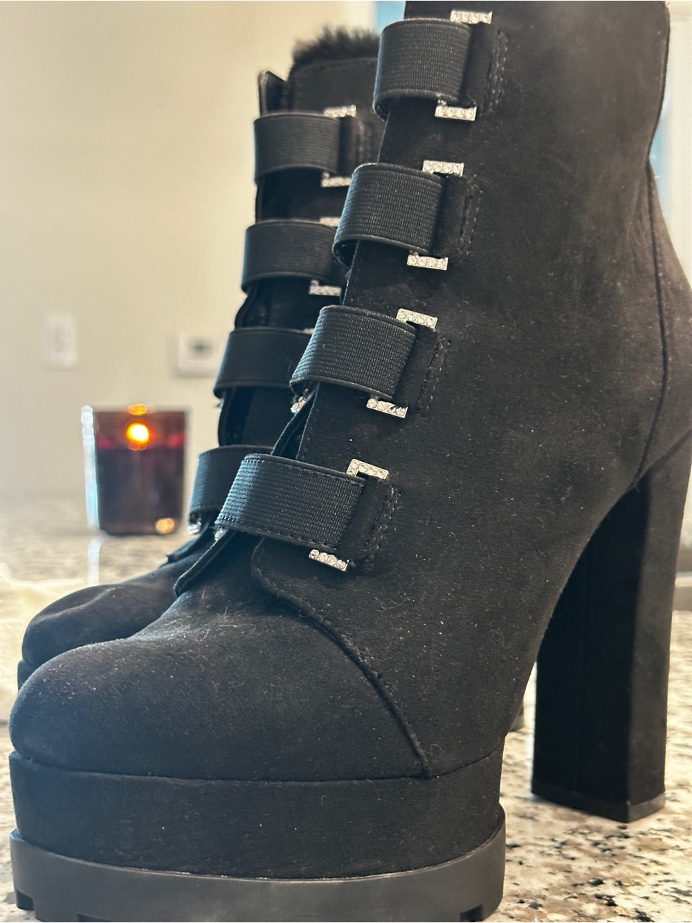 Women’s Black Suede Platform Ankle Boots